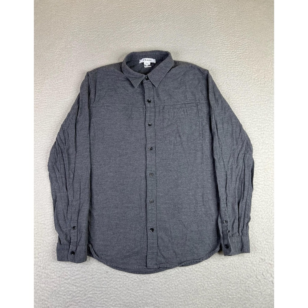FRAME Shirt Mens Small Gray Jersey Long Sleeve Button Up Slim Utilitarian Casual